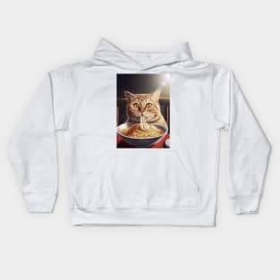 Cat eating spaghetti Kids Hoodie